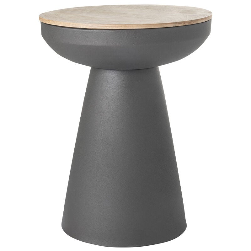 Miliboo - Table d'appoint ronde design avec rangement en métal gris anthracite et bois manguier massif H52 cm tam