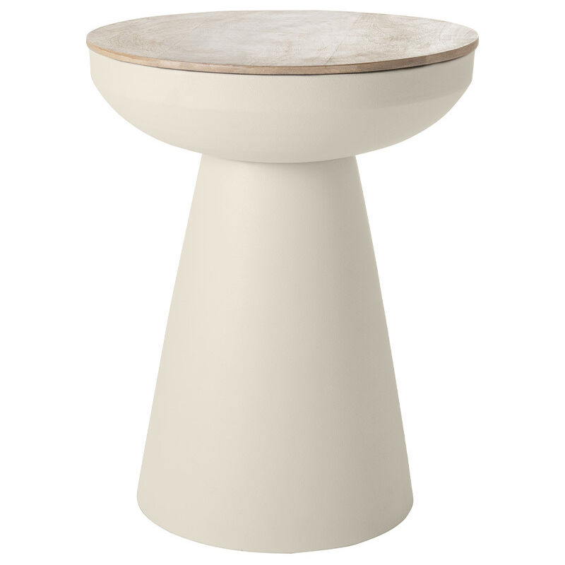 Table d'appoint ronde design avec rangement en métal grège et bois manguier massif H52 cm tam