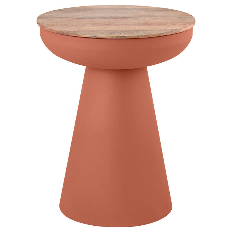 Table d'appoint ronde design avec rangement en métal terre brulée et bois manguier massif H52 cm TAM