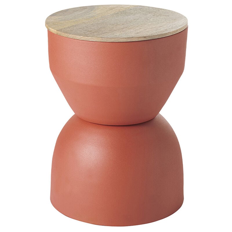 Table d'appoint ronde design avec rangement en métal terre brulée et bois manguier massif D30 cm yoyo