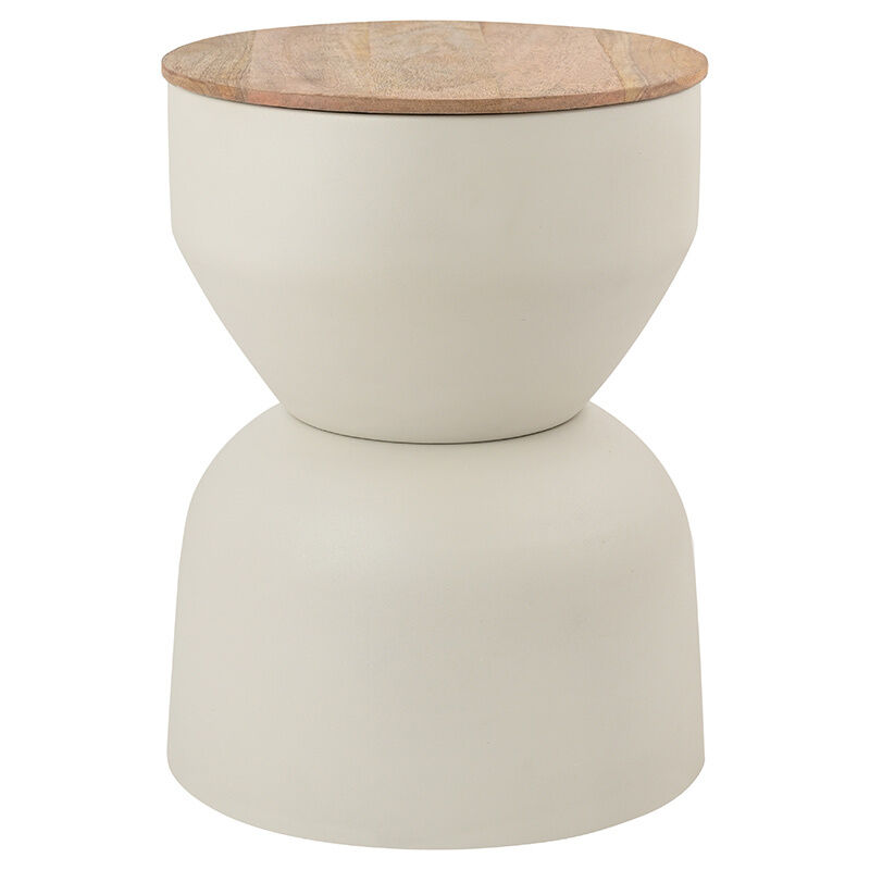 Table d'appoint ronde design avec rangement en métal grège et bois manguier massif D30 cm yoyo