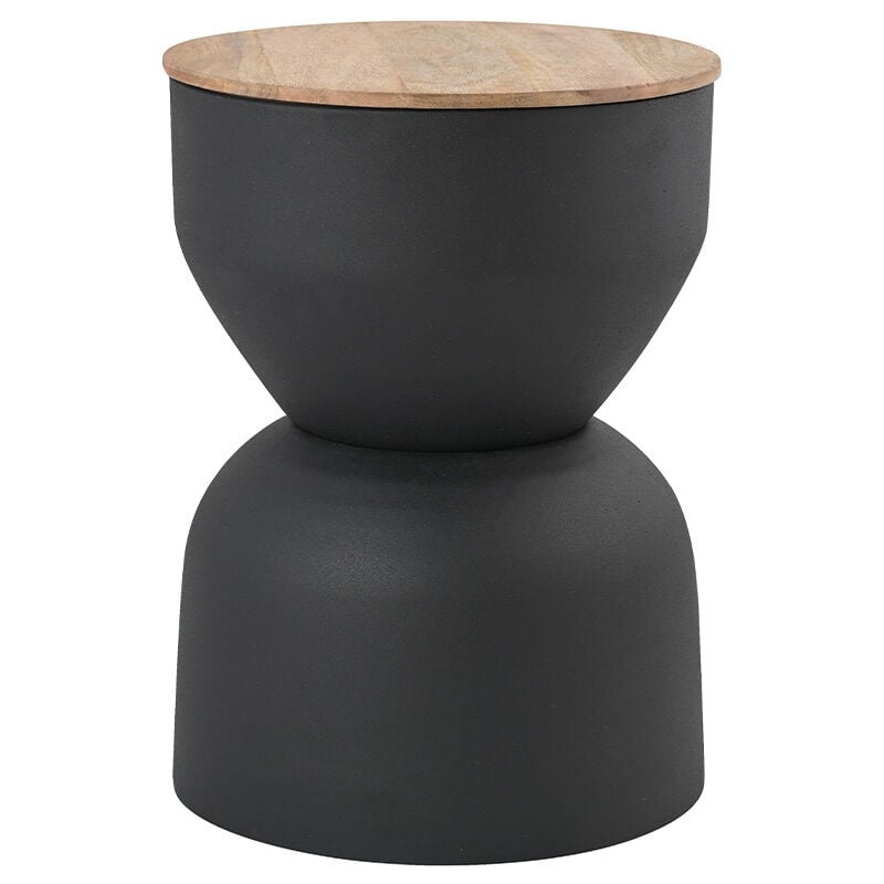Table d'appoint ronde design avec rangement en métal gris anthracite et bois manguier massif D30 cm yoyo