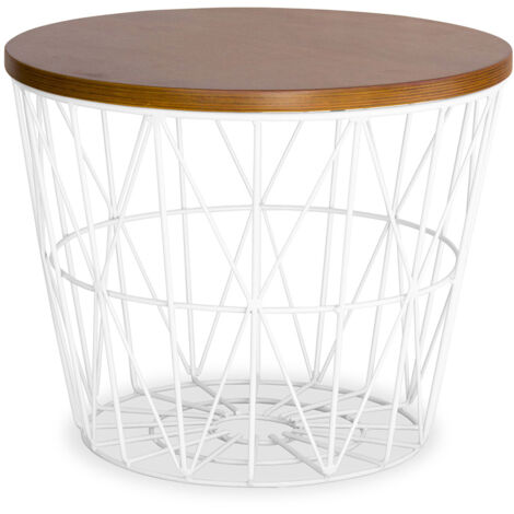 Table d'appoint ronde - Design industriel - Bois et métal - Basker Blanc