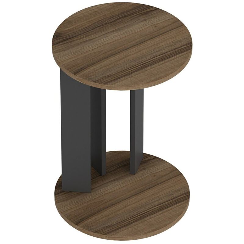 Table d'appoint ronde effet noyer / anthracite