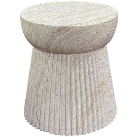 Table d'appoint ronde effet travertin ø37cm - Beige - Bonn