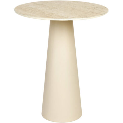 Table d'appoint ronde effet travertin ø40cm H52cm - Beige - Joya