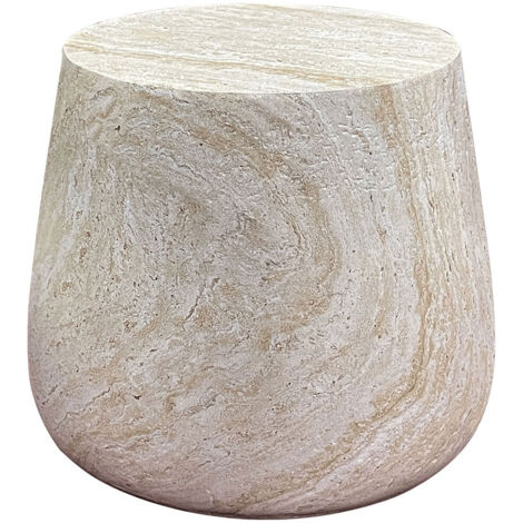 Table d'appoint ronde effet travertin 47,5cm – Fibre d'argile naturelle – Esthétique brute et minérale – Pour lampes et objets décoratifs – House Nordic