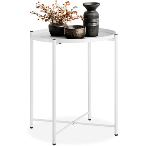 Table d'appoint ronde en acier 45,5 x 53 cm blanc