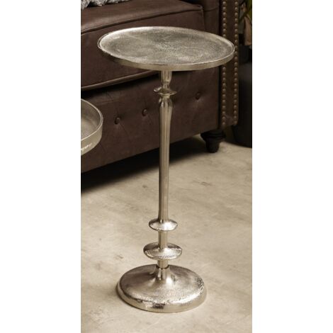 Table d'appoint ronde en aluminium argenté 30 x 58 cm.