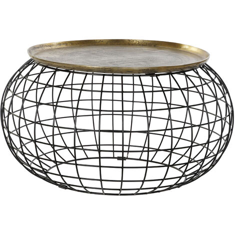 Table d'appoint ronde en aluminium coloris doré / noir - diamètre 80 x hauteur 44 cm -PEGANE-