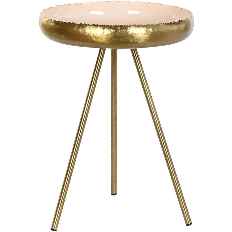 Table d'appoint ronde en aluminium coloris rose / doré - diamètre 43 x hauteur 61 cm Pegane