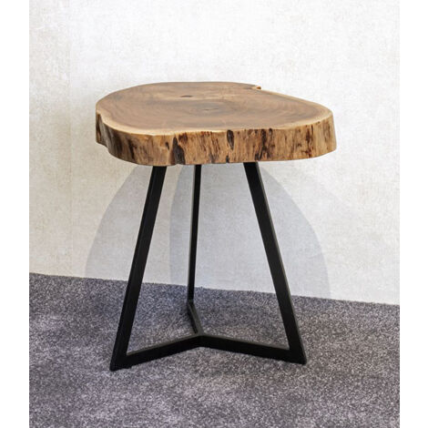 Table d'appoint ronde en bois coloris naturel et métal noir -diamètre 45 x hauteur 50 cm