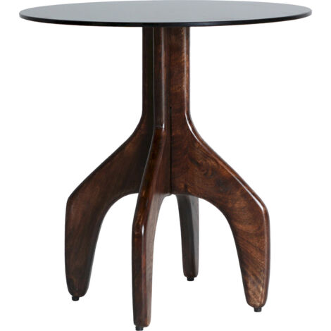 Table d'appoint ronde en bois de manguier et verre brun contemporain - Noir et brun verre fumé