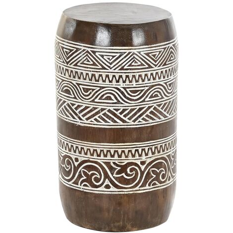 Table d'appoint ronde en bois sculpté coloris naturel, blanc - diamètre 29 x hauteur 50 cm -PEGANE-