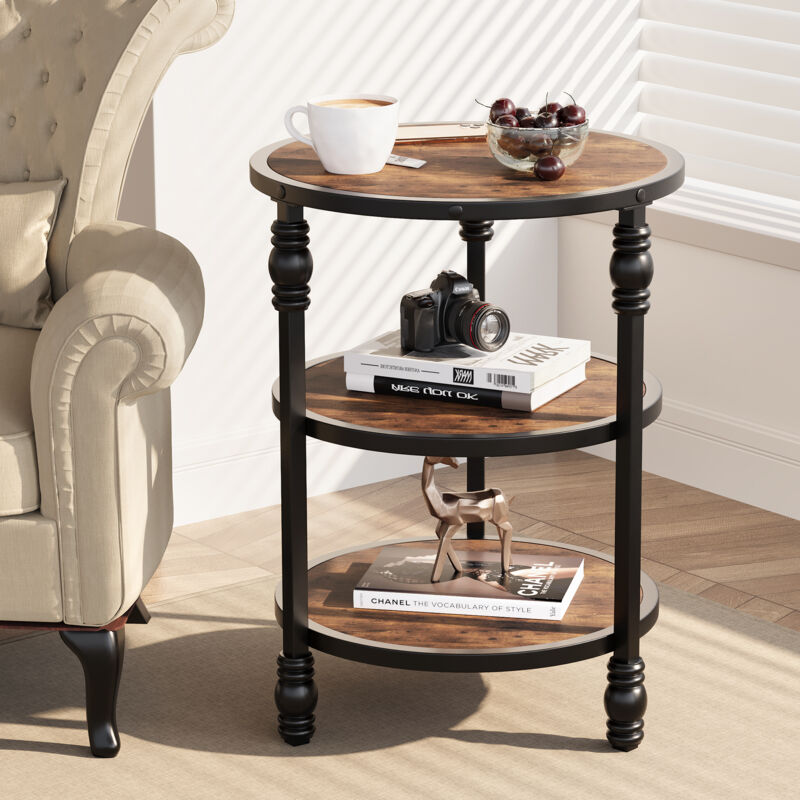 Lunsy - Table d'Appoint,Table de Canapé,Table Basse Ronde, Bout de Canapé de Style Industriel, Montage Facile, Armature en Fer, pour Salon, Chambre,