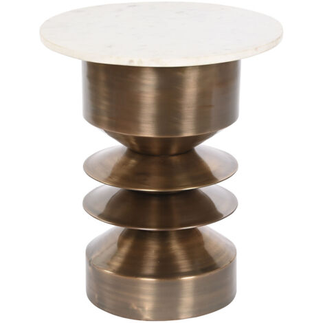 Table d'appoint ronde en fer doré et marbre coloris blanc - diamètre 46 x Hauteur 54 cm