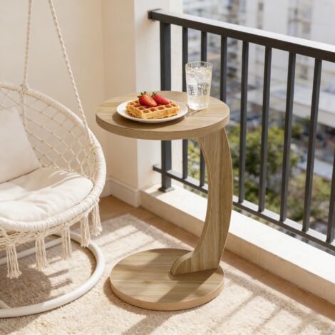 Table d'appoint ronde en forme de c, chêne clair, 38 x 55 cm