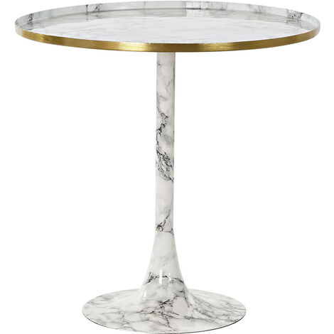Table d'appoint ronde en imitation marbre et aluminium coloris blanc / doré - diamètre 51 x hauteur 51 cm -PEGANE-