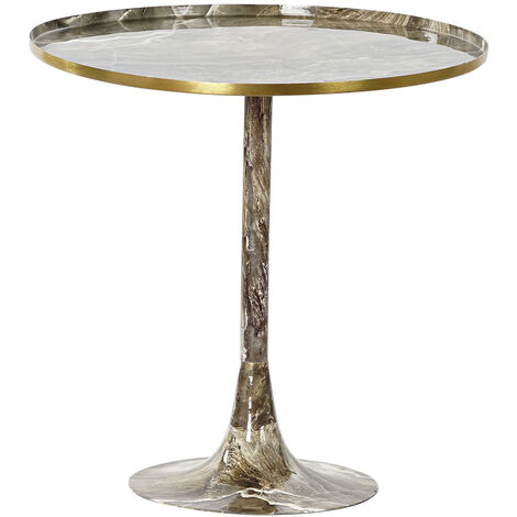 Table d'appoint ronde en imitation marbre et aluminium coloris marron / doré - diamètre 51 x hauteur 51 cm -PEGANE-