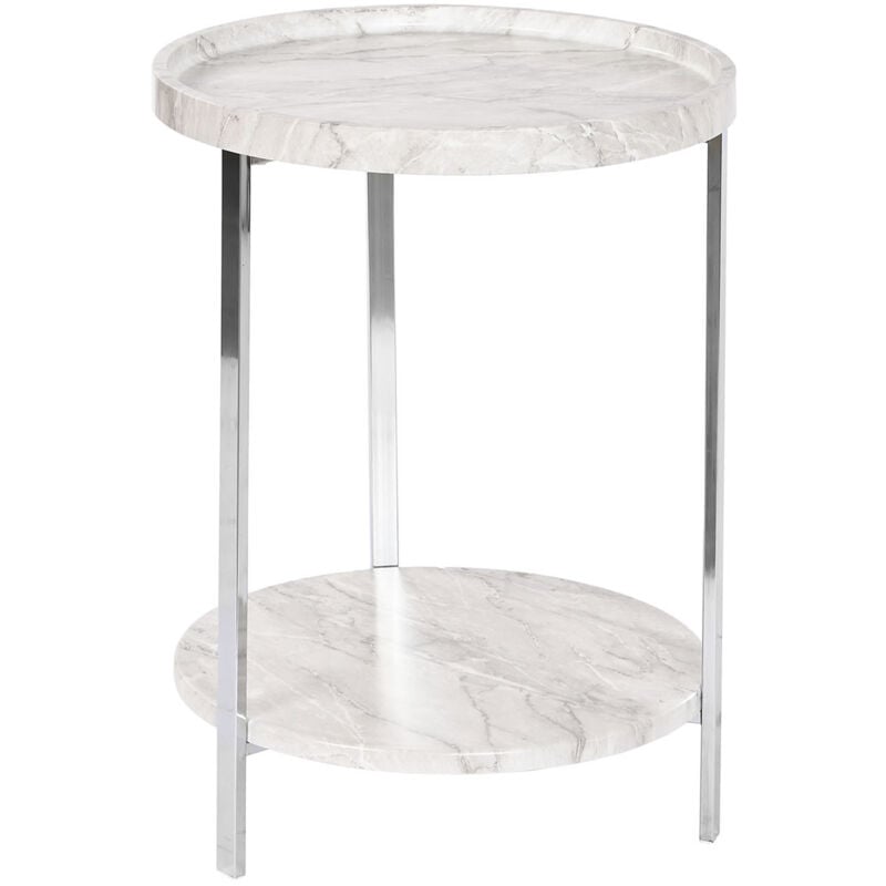 Table d'appoint ronde en métal argenté et marbre blanc - diamètre 40 x Hauteur 53 cm