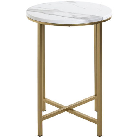 Table d'appoint ronde en métal coloris doré et MDF imitation marbre -diamètre 39 x hauteur 53 cm