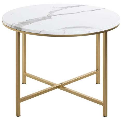 Table d'appoint ronde en métal coloris doré et MDF imitation marbre -diamètre 60  x hauteur 45 cm