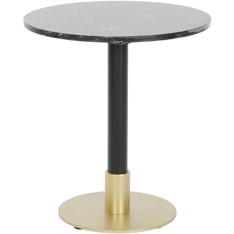 Table d'appoint ronde en métal doré et marbre noir - Diamètre 45 x Hauteur 51 cm -PEGANE-