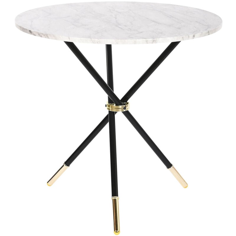 Pegane - Table d'appoint ronde en métal noir, doré et marbre blanc - diamètre 80 x Hauteur 76 cm