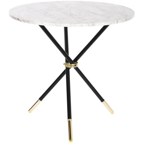 Table d'appoint ronde en métal noir, doré et marbre blanc  - diamètre 80 x Hauteur 76 cm