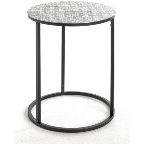 Table d'appoint ronde en métal noir et aluminium argenté -diamètre 41 x hauteur 52 cm