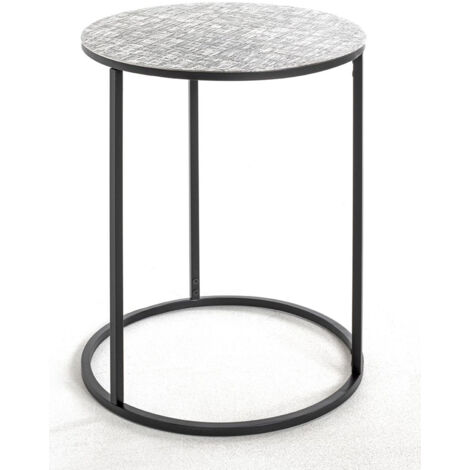 Table d'appoint ronde en métal noir et aluminium argenté -diamètre 46 x hauteur 60 cm