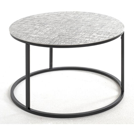 Table d'appoint ronde en métal noir et aluminium argenté -diamètre 59 x hauteur 37 cm