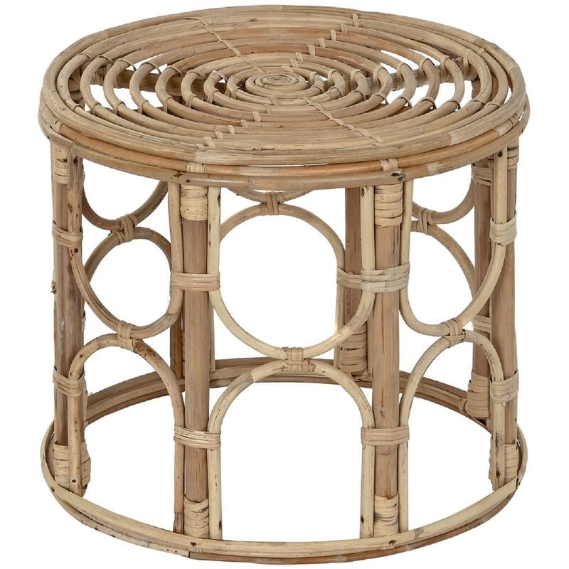Table d'appoint ronde en rotin coloris naturel - Diamètre 38 x Hauteur 38 cm Pegane