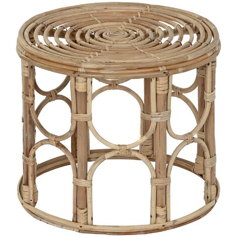Table d'appoint ronde en rotin coloris naturel - Diamètre 38 x Hauteur 38 cm -PEGANE-
