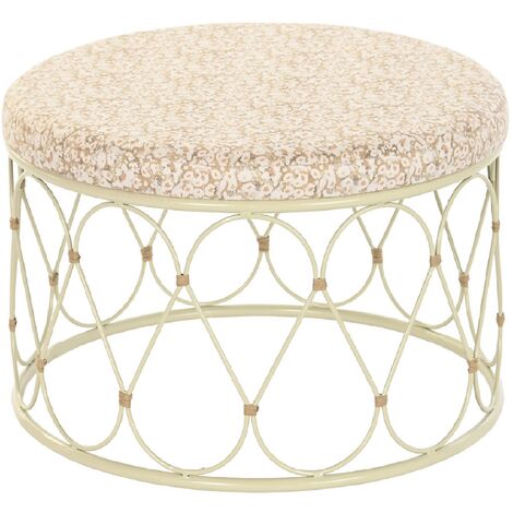 Table d'appoint ronde en rotin/métal coloris crème/naturel - Diamètre 48 x Hauteur 30 cm -PEGANE-