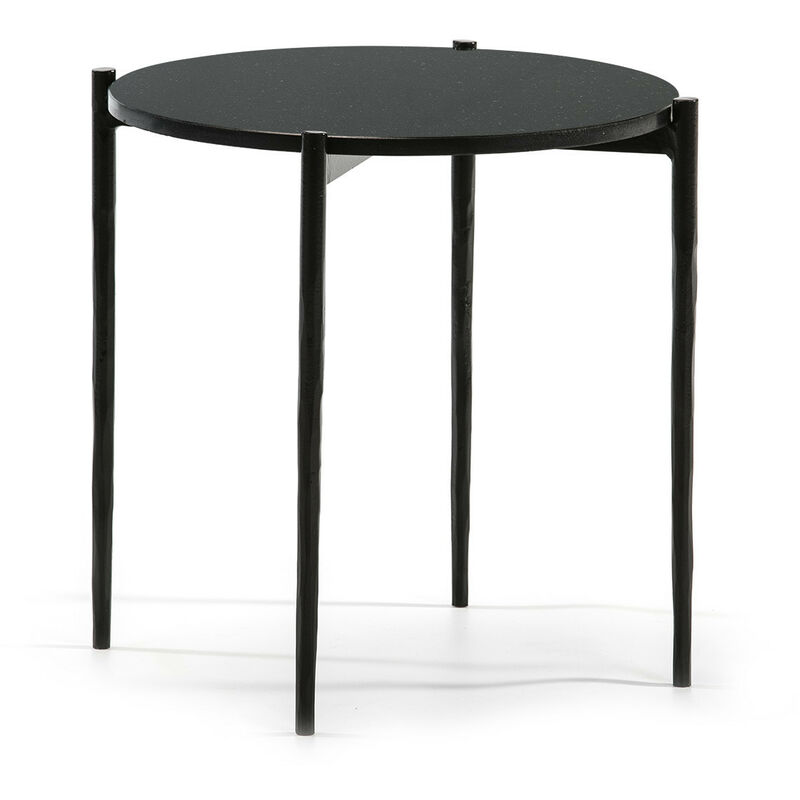 Les Tendances - Table d'appoint ronde granit et métal noir Cyrus D 45 cm