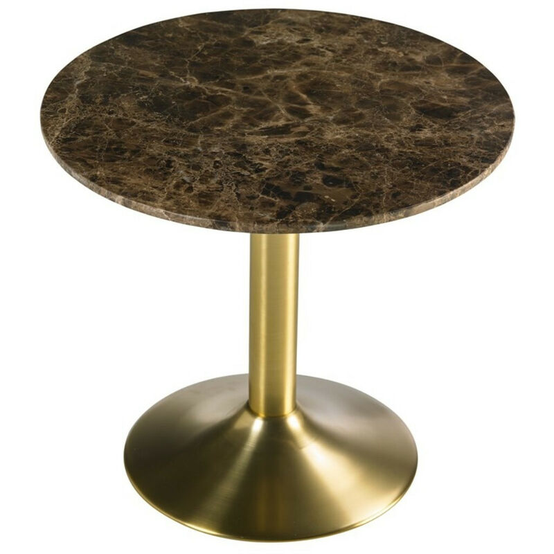 Les Tendances - Table d'appoint ronde marbre marron et pieds métal doré Rau