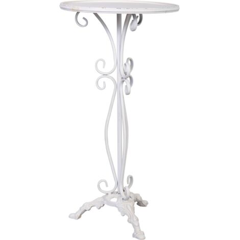 table dappoint ronde métal blanc vieilli style classique - blanc antique vieilli