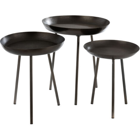 Table d'appoint ronde métal gris foncé mat Kolina - Lot de 3
