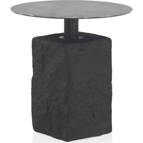 table dappoint ronde noire avec base effet pierre polyrésine - noir effet pierre