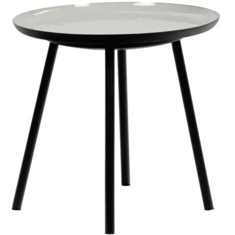 Table d'appoint ronde plateau émaillé gris et métal noir - LAK 0504