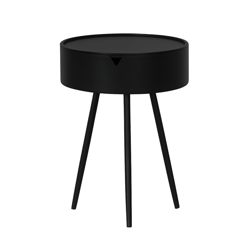 Table d'Appoint Ronde Rangement Intégré Bout de Canapé, Table de Chevet ou Table Basse H 54 cm x D 40 cm Noir - Livraison gratuite