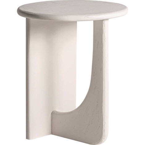 Table d'appoint ronde style contemporain en bois de manguier blanc - Blanc effet bois clair