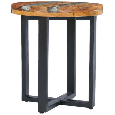 Table d'appoint ronde teck massif clair et manguier noir Tamie