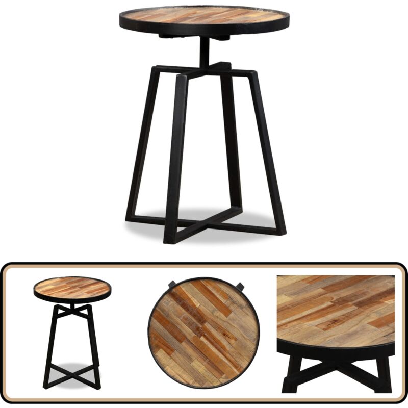 Vidaxl - Table d'appoint ronde Teck massif de récupération - Table D'appoint - Table Basse - Table Ronde - Teck Recyclé - Mobilier Industriel