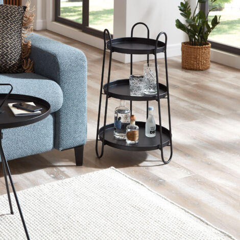 Table d'appoint ronde trois plateaux 43x72 cm en métal laqué noir