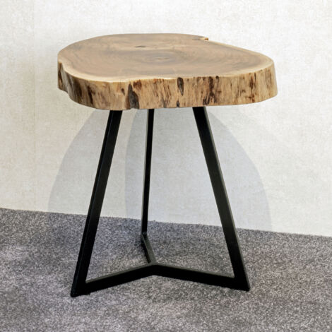 Table d'appoint rondelle de bois 45x45x50 cm en acacia et acier