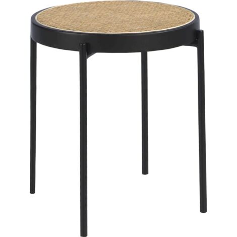 Table d'appoint rotin et métal Angel Cerda - Noir mat et rotin naturel