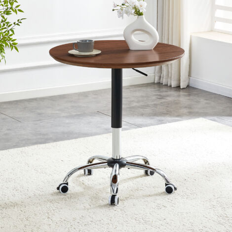 Table d’appoint roulante réglable en noyer,diamètre 70 cm,table ronde moderne pour bureau,cuisine et café