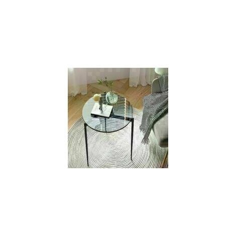 Table d'Appoint Salon: Bout de Canapé Ronde Noir en Verre Trempé Table de Chevet Cadre en Métal Guéridon Design Moderne pour Chambre Cuisine Bureau 50x50x50cm